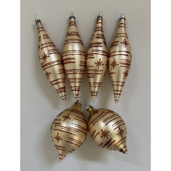 Set 6 Vintage Teardrop Blown‎ Glass Ornaments Glitter Old Worlde Christmas READ - Picture 1 of 11